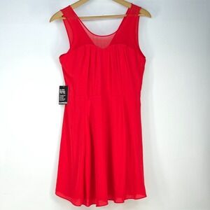 Express Red Sleeveless Fit Flare Dress Womens 12 Pleated Mesh Party Cocktail NWT